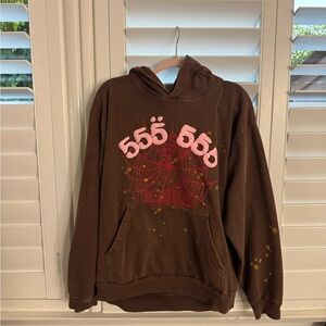 Brown Hoodie with Red and Pink Accents